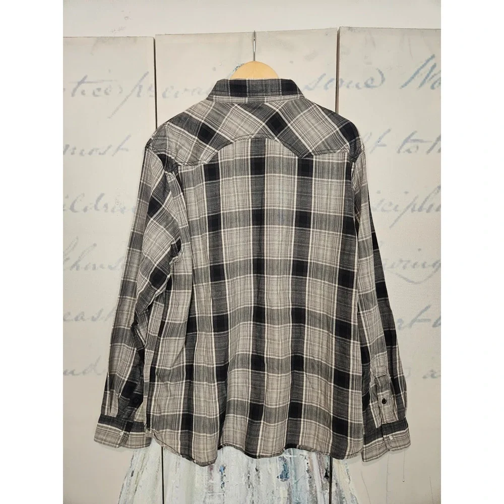 Levi's Western Shirt XXL Black Gray Plaid Pearl Snap Long Sleeve Cotton Sawtooth